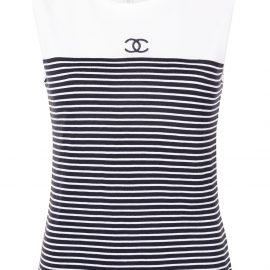 Chanel Pre-Owned 1990s logo striped sleeveless top - White
