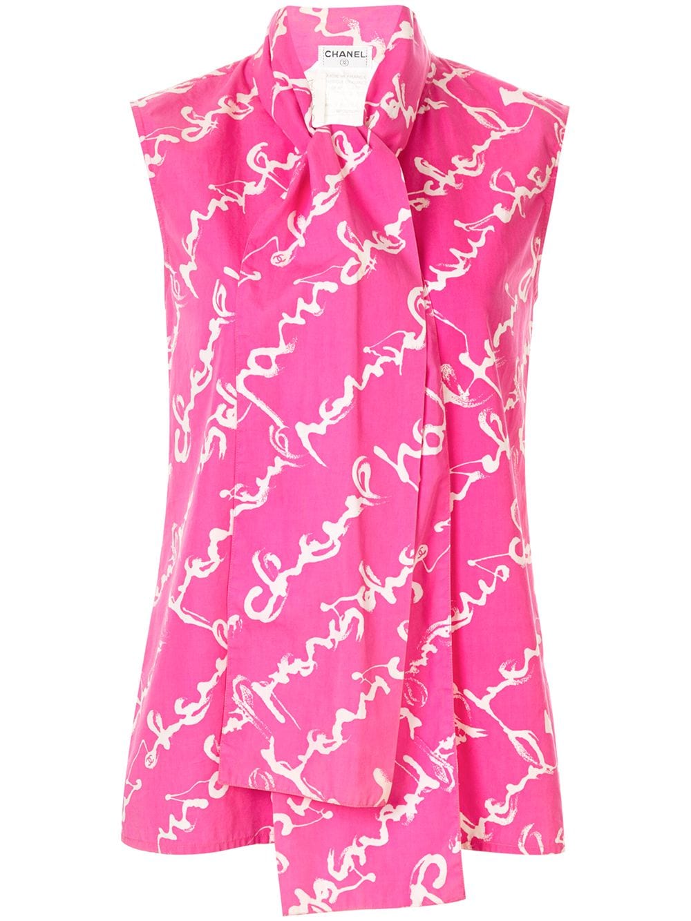 Chanel Pre-Owned cursive logo print pussy bow blouse – PINK