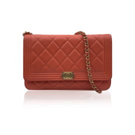 Chanel Quilted Leather Boy Wallet On Chain Woc Crossbody Bag, Gold