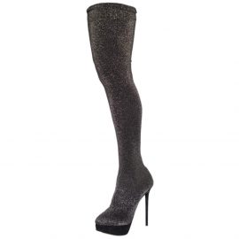 Charlotte Olympia Black Stretch Lurex Fabric Thigh High Platform Boots Size 38