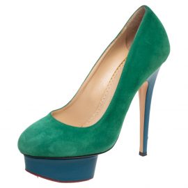 Charlotte Olympia Green/Blue Suede Dolly Platform Pumps Size 36