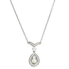 Chaumet Josephine Diamond Pearl 18K White Gold Pendant Necklace