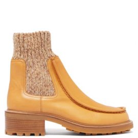Chloé - Jamie Knitted-cuff Leather Chelsea Boots - Womens - Tan