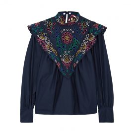 Chloé Navy Eyelet-embroidered Cotton Blouse