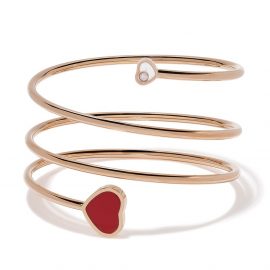 Chopard 18kt rose gold Happy Hearts diamond and red stone bangle