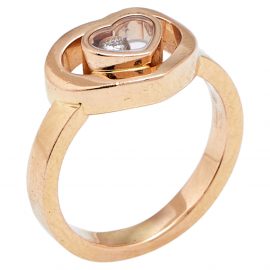 Chopard Happy Diamonds Diamond 18k Rose Gold Heart Ring Size 50, Gold
