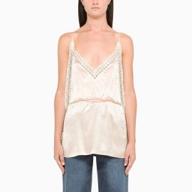 Cream silk mini dress with lace and studs