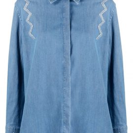 DONDUP geometric-embroidered denim shirt - Blue