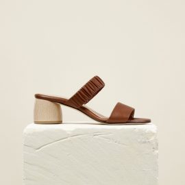 Dear Frances - Brown Double Strap Mid Height Wooden Block Heel Mules