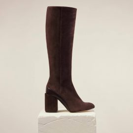 Dear Frances - Brown Suede Leather Knee High Block Heel Boots
