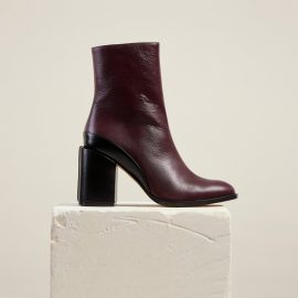 Dear Frances - Burgundy Leather Block Heeled Slim Fit Ankle Boots