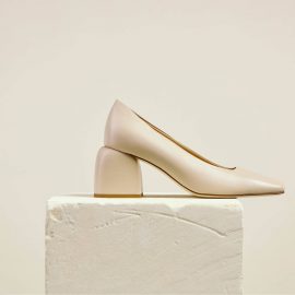 Dear Frances - Classic Cream Leather Mid-height Block Heel Pump With Modern Square Toe