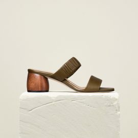 Dear Frances - Olive Double Strap Mid Height Wooden Block Heel Mules