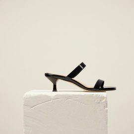 Dear Frances - Summer Mid Height Black Double Strap Heels With Modern Square Toe