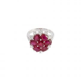 Diamond ruby 18k white gold floral ring
