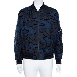 Dior Blue & Black Camouflage Patterned Synthetic Bomber Jacket S