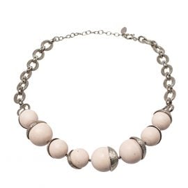 Dior Mise En Dior Powder Pink Beads Silver Tone Necklace
