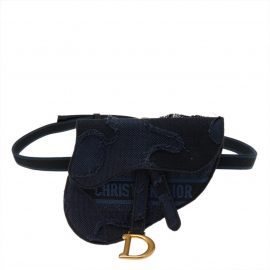 Dior Navy Blue Canvas Camouflage Embroidered Saddle Belt Bag