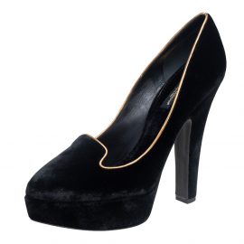 Dolce & Gabbana Black Velvet Platform Peep Toe Pumps Size 40