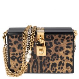Dolce & Gabbana Black/Brown Leopard Print Acrylic Dolce Box Clutch Bag
