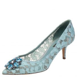 Dolce & Gabbana Blue Lace Bellucci Pointed Toe Pumps Size 38