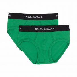 Dolce & Gabbana Kids logo-waistband cotton briefs - Green