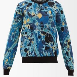 Dolce & Gabbana - Marble-jacquard Silk-blend Sweater - Mens - Blue Multi
