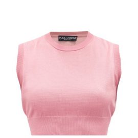 Dolce & Gabbana - Sleevless Silk Cropped Top - Womens - Pink