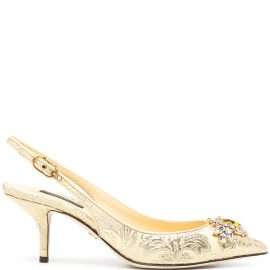 Dolce & Gabbana jacquard embellished low-heel pumps - Yellow