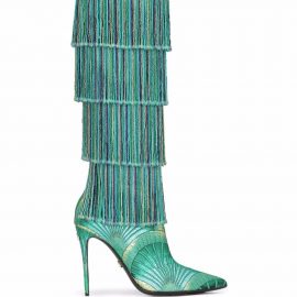 Dolce & Gabbana metallic-threading fringed knee-high boots - Green