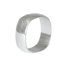 Edge Only - 9Ct White Gold Squared Off Ring 8Mm Mens Wide D Shape Wedding Ring
