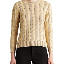 Embellished Two-Tone Silk Cable-Knit Sweater