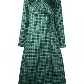 Emporio Armani geometric-pattern double-breasted coat - Green