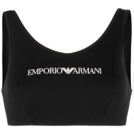 Emporio Armani logo-print detail bra - Black