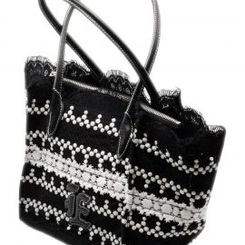 Ermanno Scervino Shopping Bag In Embroidered Lace With Leather Handles And Internal Clutch Bag Measures 25 X 26 X 22