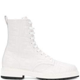 Fendi FF embossed combat boots - White