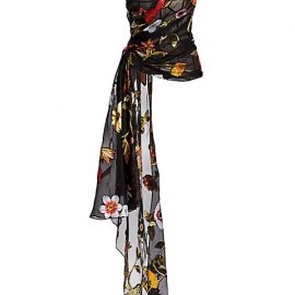 Floral Strapless Ruche Drape Silk Chiffon Blouse