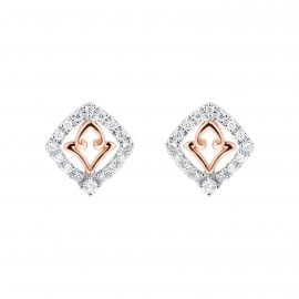 Floresco 18ct White & Rose Gold 0.20ct Diamond Shape Filigree Stud Earrings