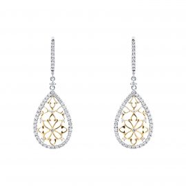 Floresco 18ct White & Yellow Gold 0.50ct Diamond Pear Filigree Drop Earrings