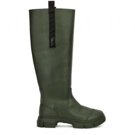 Ganni Dark Green Rubberised Knee-high Boots