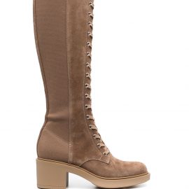 Gianvito Rossi lace-up suede knee boots - Brown