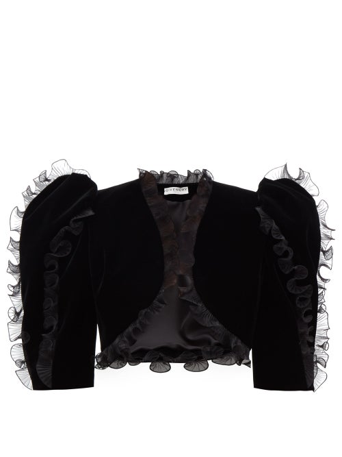 Givenchy - Plissé Ruffled Velvet Bolero Jacket - Womens - Black