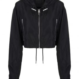 Givenchy Woman Black Short Windbreaker With Logo On The Back