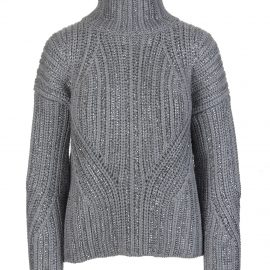 Grey High Collar Sweater With Crystals