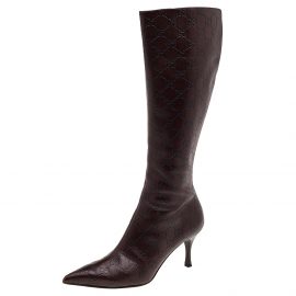 Gucci Brown Guccissima Leather Pointed Toe Knee Length Boots Size 38