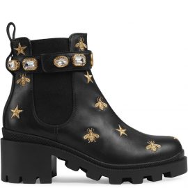 Gucci Embroidered leather ankle boot with belt - Black