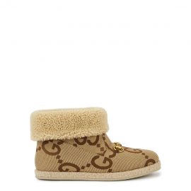 Gucci Fria Monogrammed Shearling-trimmed Ankle Boots