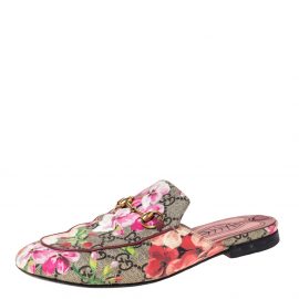 Gucci Multicolor GG Supreme Blooms Printed Canvas Princetown Horsebit Loafer Slides Size 36