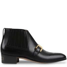 Gucci Women's leather ankle boot with G brogue - Black