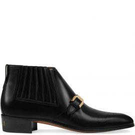 Gucci leather ankle boot with G brogue - Black